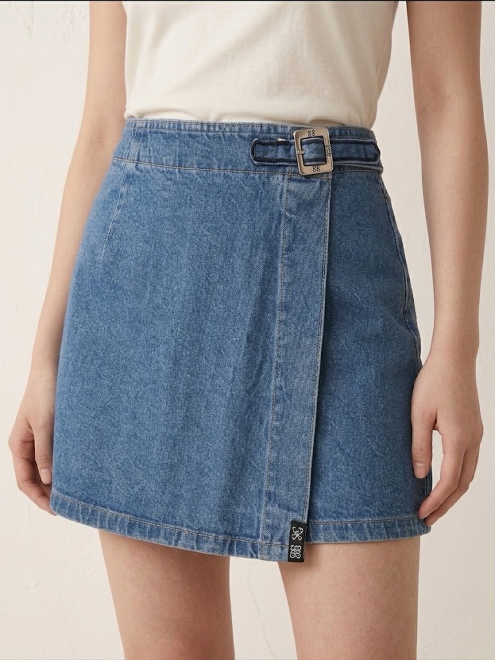 Vintage 90s True Blue 100% Cotton Denim Wrap Skort Belted Mini Shorts Skirt 27